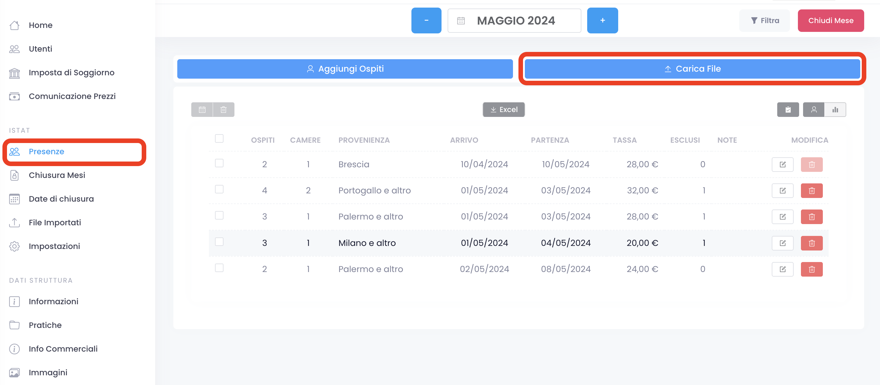Caricamento File Presenze