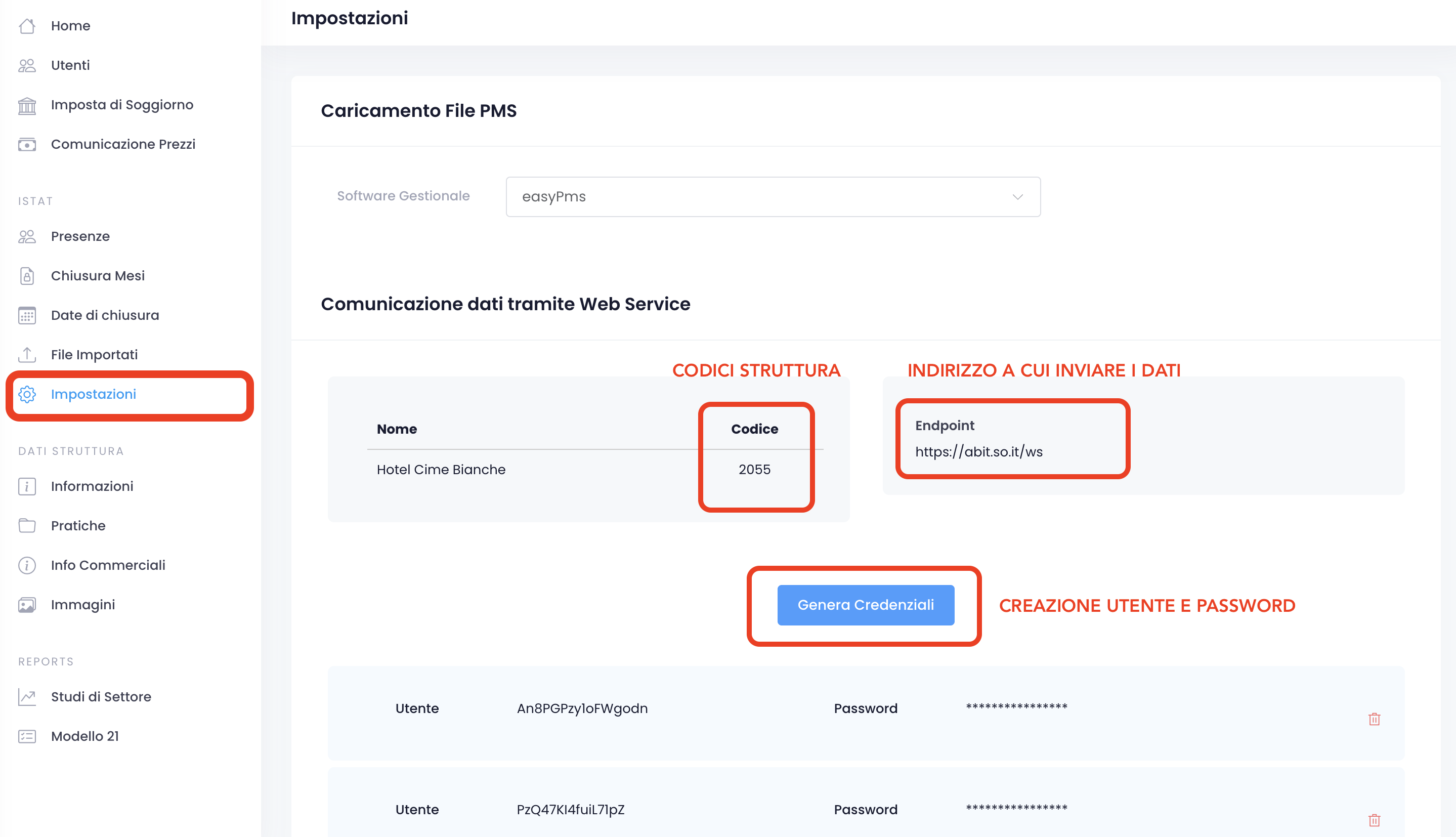 Creazione Credenziali Web Service